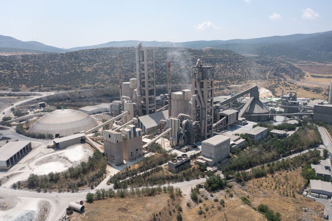 Aerial view of a cement plant in the hills